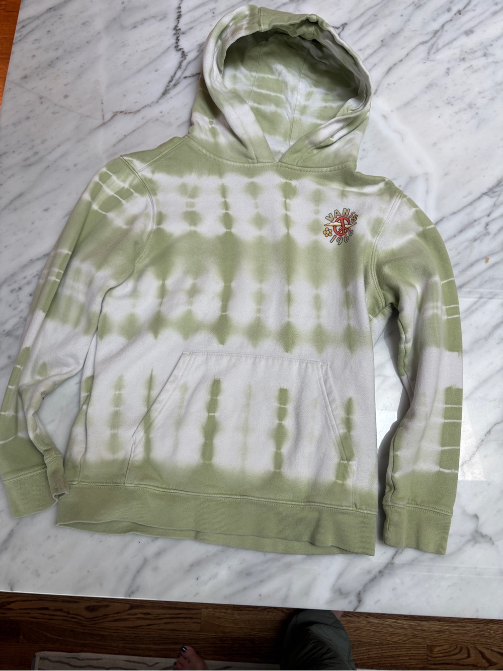 Vans Kids Tie-Dye Hoodie in Light Green & White - Cozy Pullover